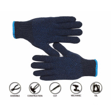 Blue Cotton /Polyester Knit Knitted Garden Work Gloves with PVC Dots Two Side, Gripper DOT Gloves